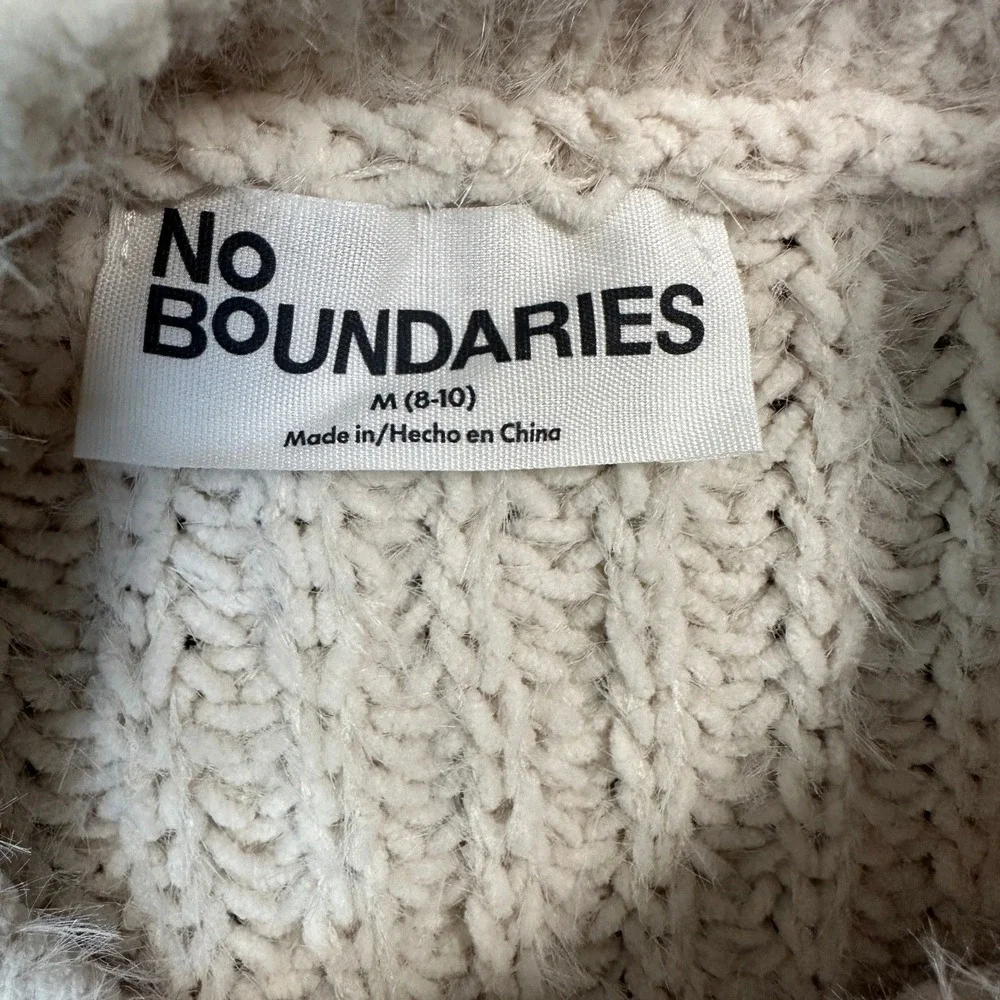 No Boundaries Cable Knit Cropped Sweater Medium‎ Cream Ivory Chunky Soft Knit